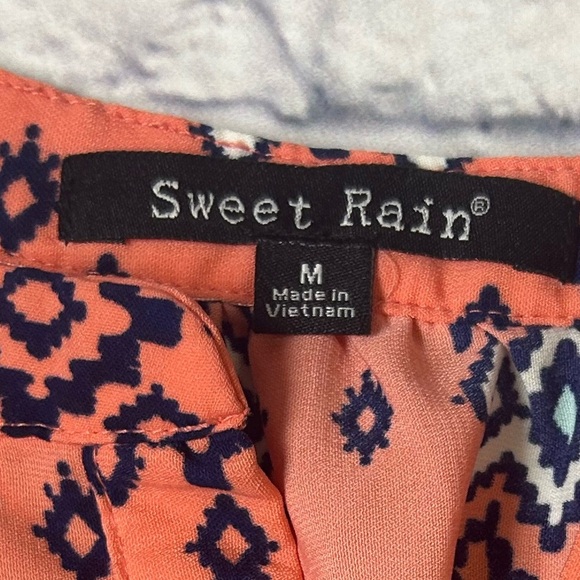 Sweet Rain Coral and Navy Patterned Sleeveless Fall Dress. Size Medium. - Picture 2 of 7